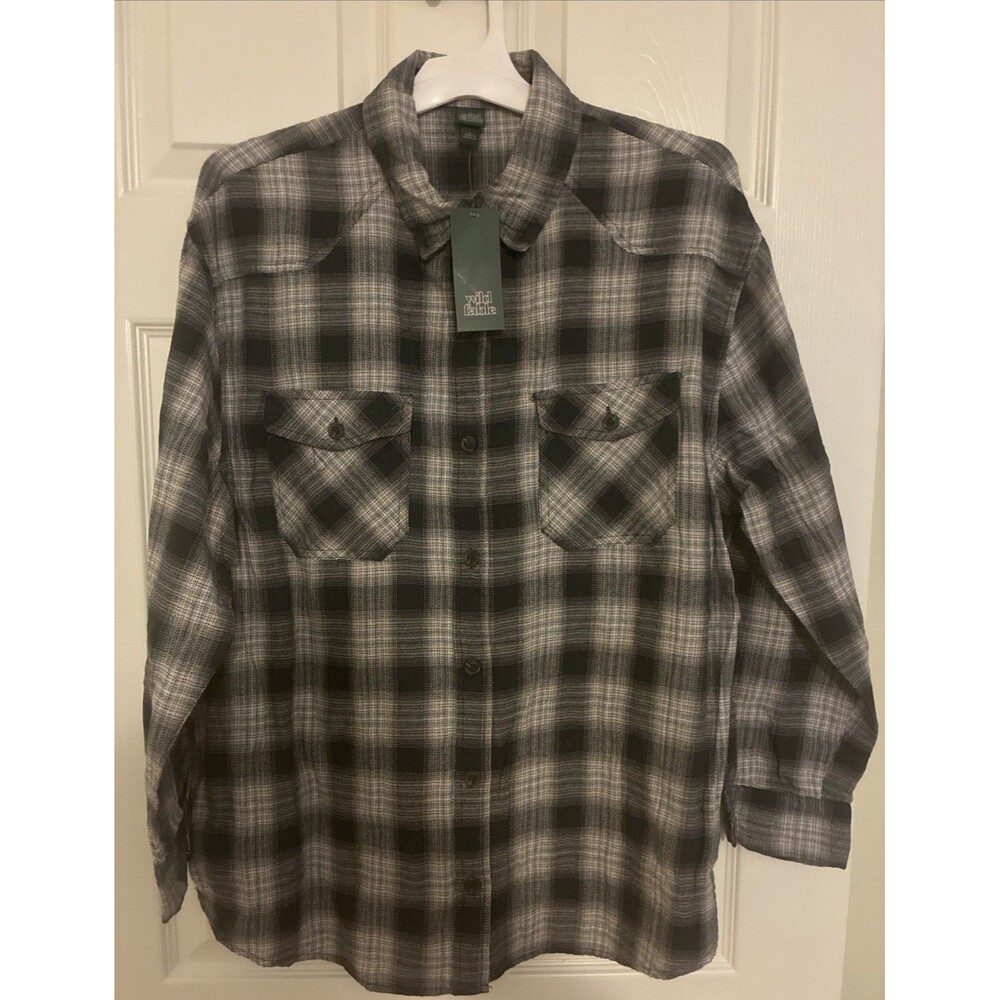 Women's Wild Fable Oversized Flannel Shirt Black Plaid Size Large NEW